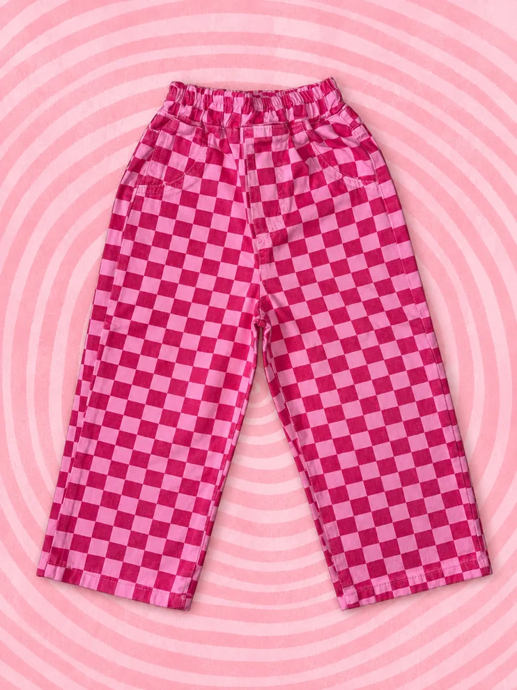 Pembe Damalı Balloon Jeans