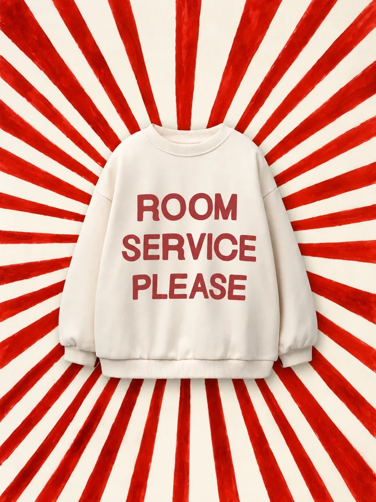 Room Service Baskılı Krem Sweatshirt