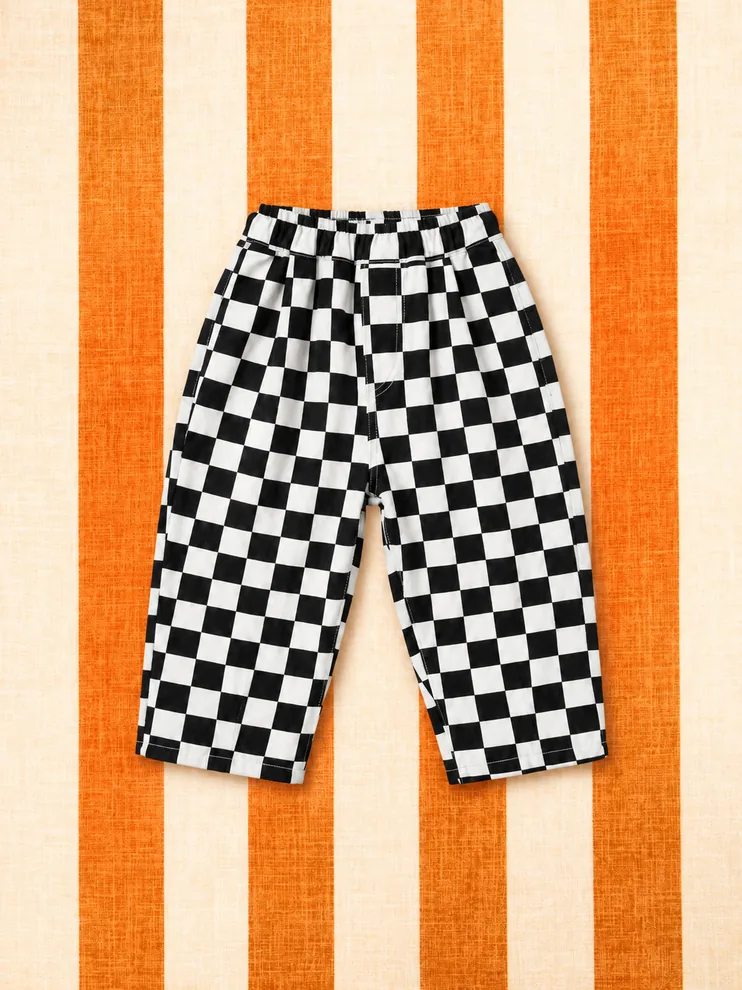 Siyah Beyaz Damalı Balloon Jeans