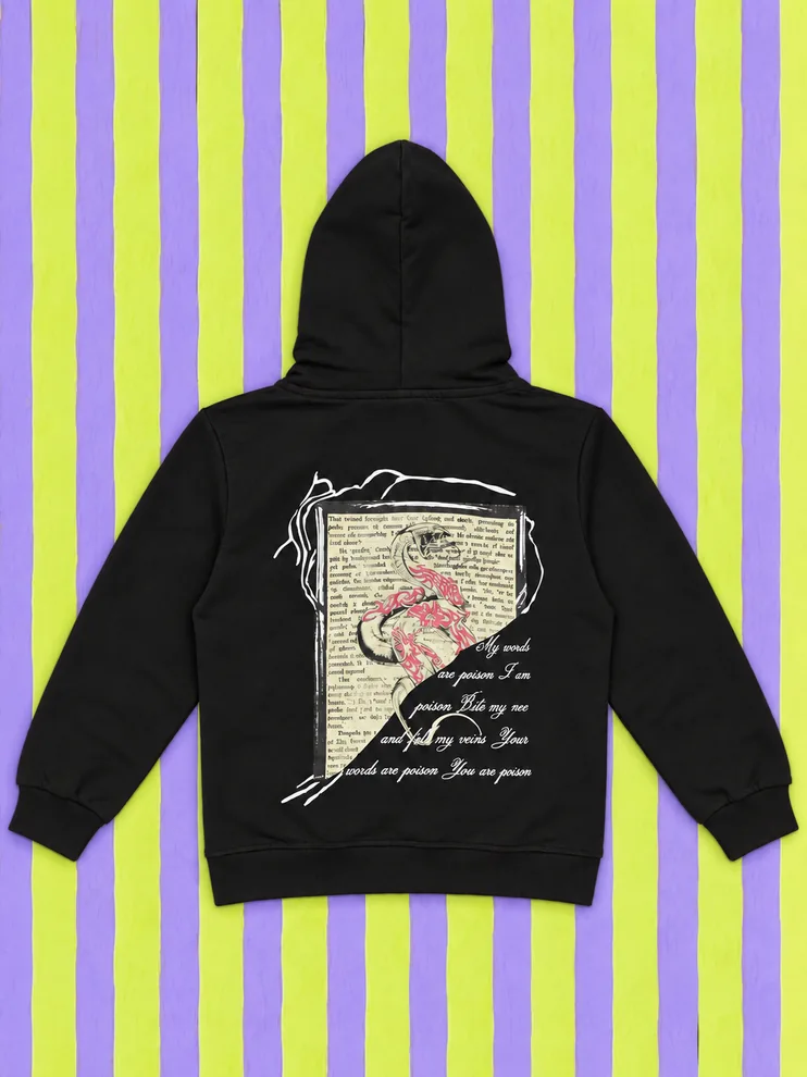 Etnik Desenli Mevsimlik Siyah Kapüşonlu Sweatshirt
