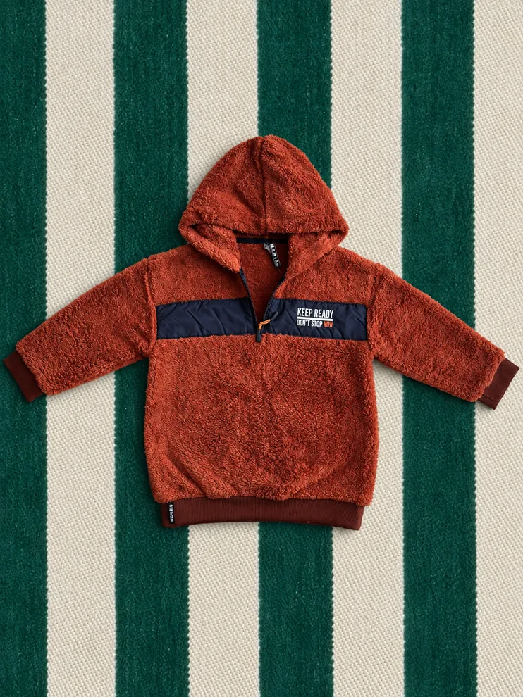 Kapüşonlu Kiremit Polar Sweatshirt